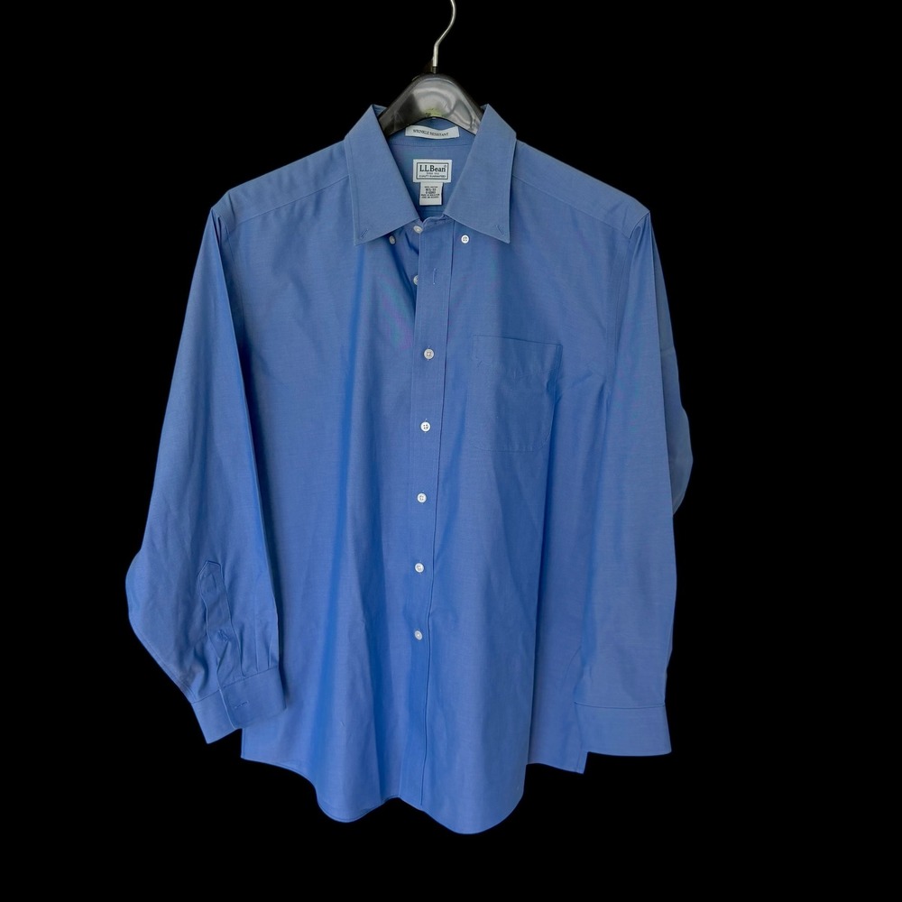 LL Bean Blue Wrinkle Resistant Cotton Dress Shirt 16.5-33 Long Sleeve GDH3
